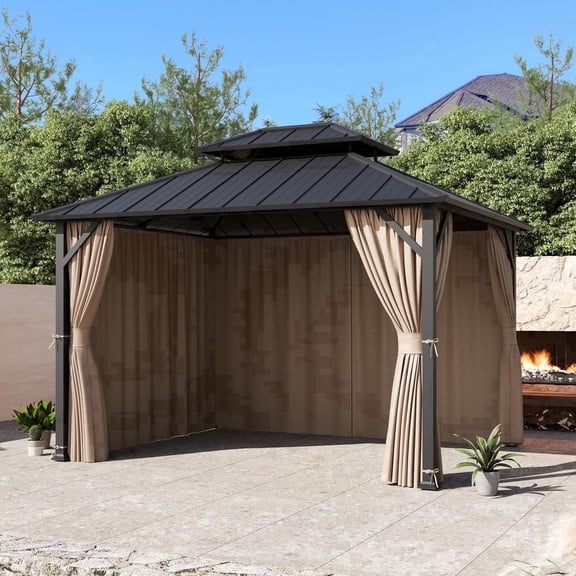 Covered Outdoor Universal 10' x12' Gazebo Curtain Replacement 4 Panel Waterproof Sidewalls Curtain Only