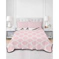thumbnail image 2 of Quilts Twin Size Bedding Set, Pink Morocco Lightweight Quilted Comforter, Geometric Moroccan National Abstract Art Soft Reversible Bedspread Coverlet with Pillow Covers for All Season, 68" x 86", 2 of 7