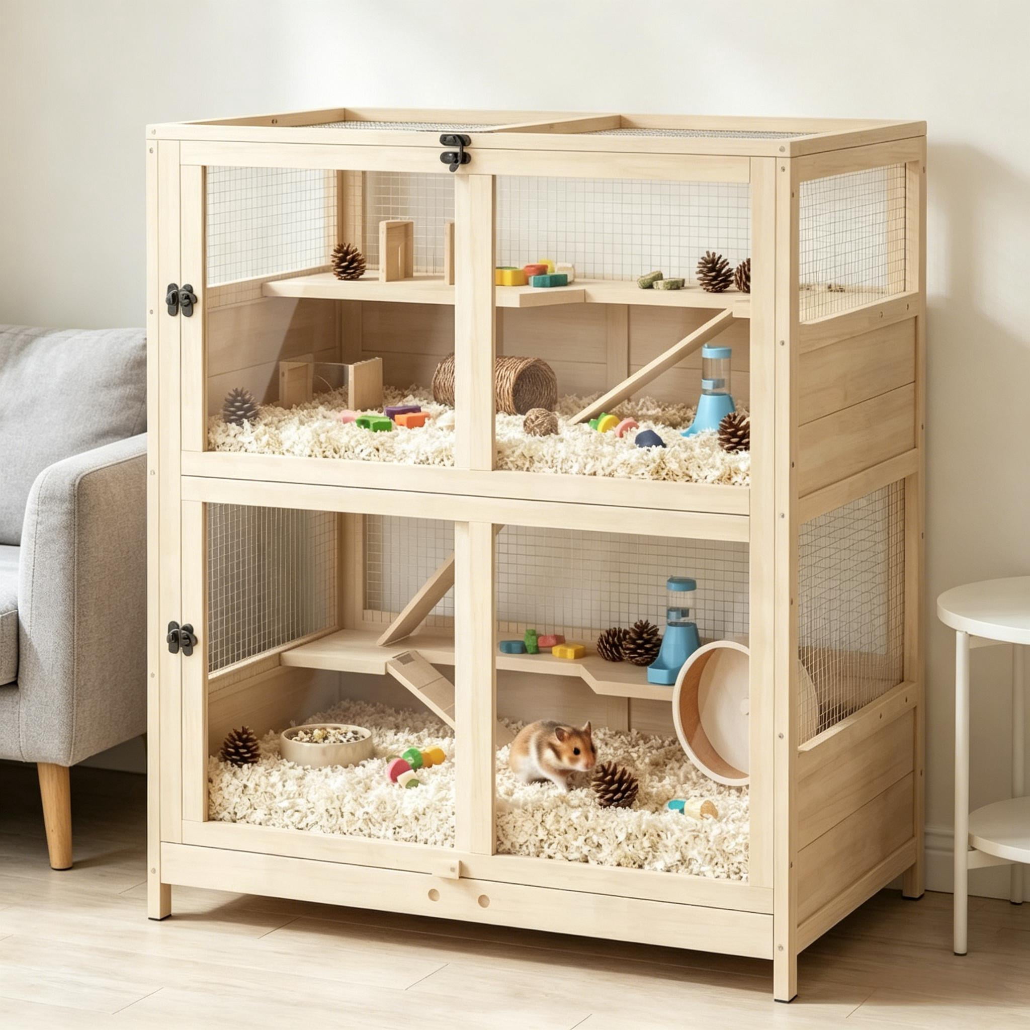 Spacious Small Animals Cage, Hamster Cage with Three Ramps, Pet Cage