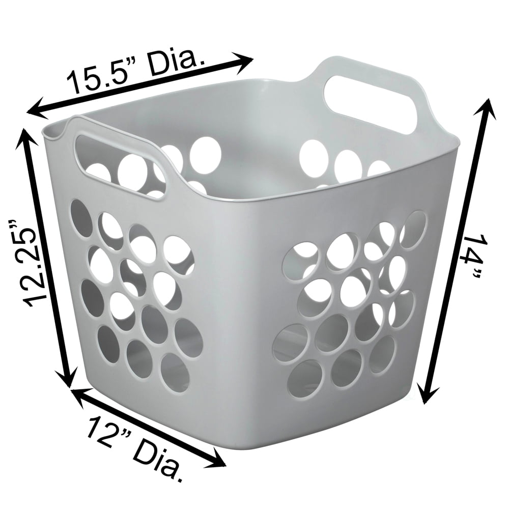 Flexible Plastic Laundry Basket - Square Storage Hamper with Side Handles for Easy Carrying - Versatile Organizer for Laundry, and Household Storage, 28 Litter Gray