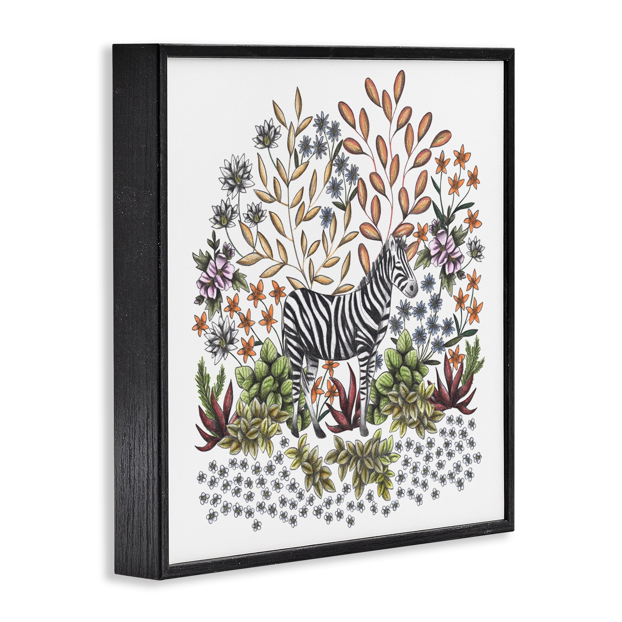 Jungle Wildlife Zebra Black Framed Giclee Art, design by Cecilia Battaini