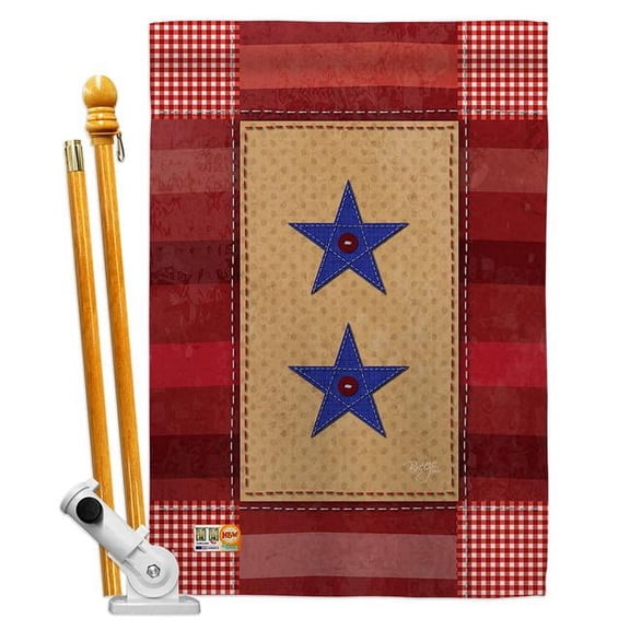 Breeze Decor BD-MI-HS-108069-IP-BO-D-US12-BD 28 x 40 in. Two Star Service Americana Military Impressions Decorative Vertical Double Sided House Flag Set with Pole Bracket Hardware