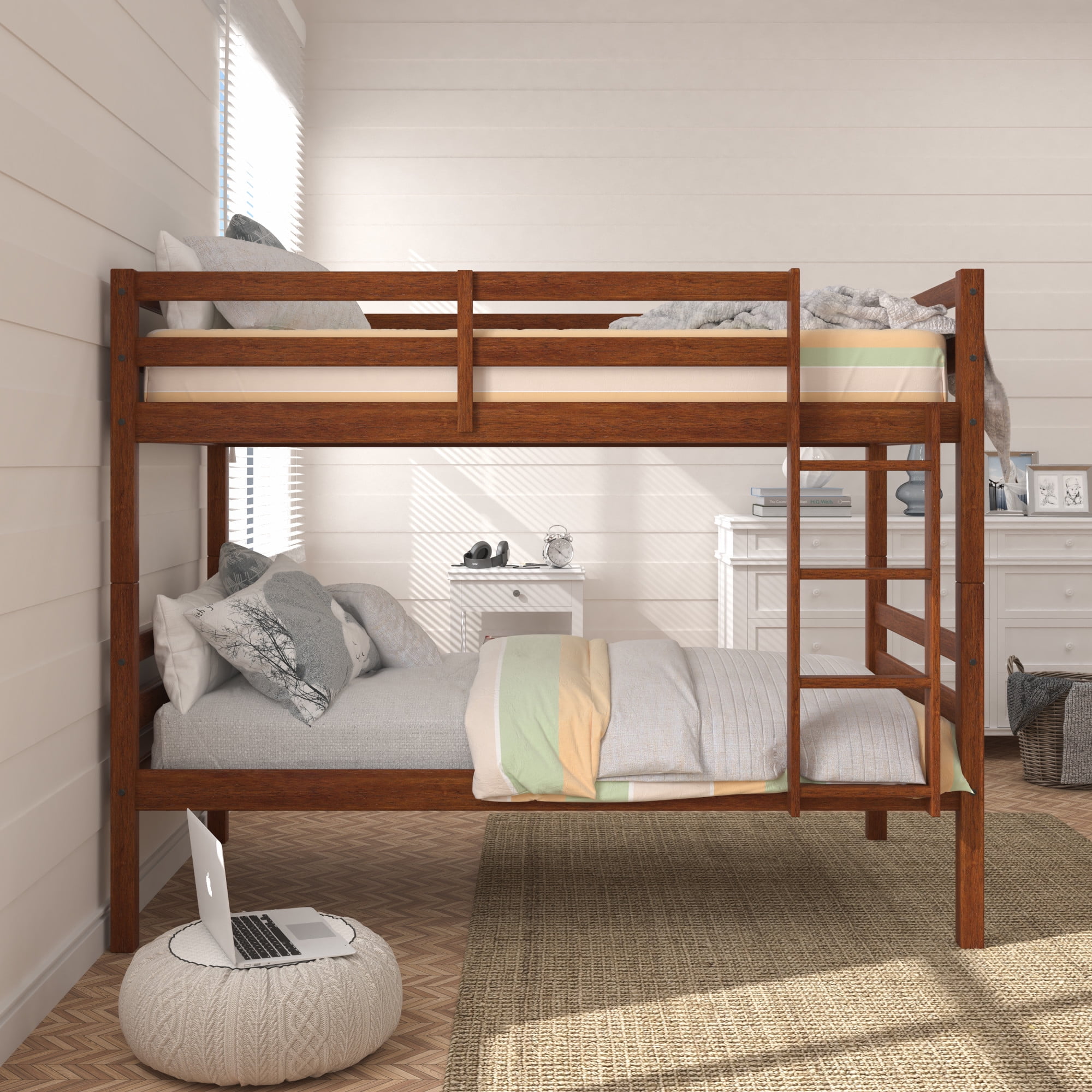 HH2Home Essentials Campbell Wood Twin over Twin Bunk Bed, Oak