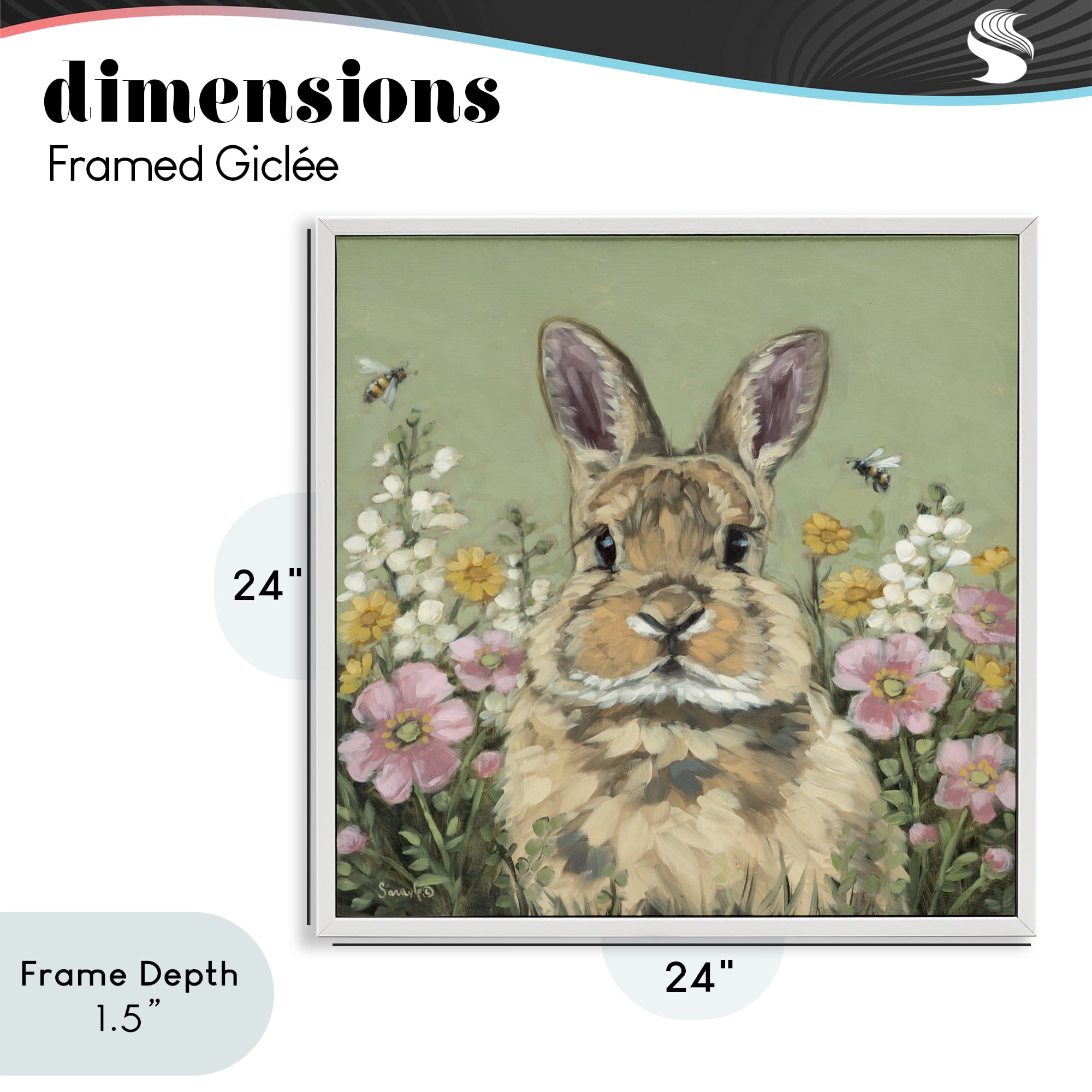 Stupell Industries Spring Abloom Rabbit White Framed Giclee Art, design by Sara G. Designs