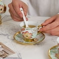 thumbnail image 6 of AJONALAA 20 Pcs Tea Set,European Ceramics Tea Cup Set for Adult,Coffee Cups with Metal Holder,6 People(Green), 6 of 8