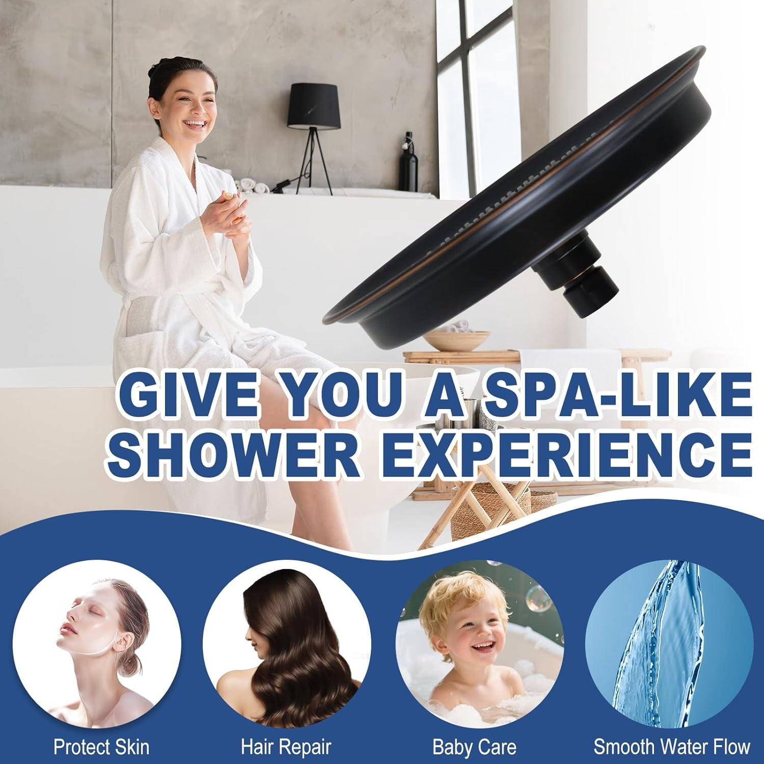 Oil Rubbed Bronze Antique Shower Head Replacement, 9 Inch Round Rain Rainfall Showerhead Made of 304 Stainless Steel Vintage High Pressure Waterfall Shower Heads with Silicone Nozzle