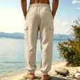 thumbnail image 5 of Homeyce Lightweight Linen Jogger Pants for Men with Elastic Waist Drawstring Straight Leg Pants with Deep Pockets Linen Long Pants Loose Fit Summer Beach Casual Harem Baggy Trousers,Brown 3XL, 5 of 5