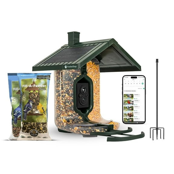 Smart Birdfeeder with AI Identification and Wi-Fi Solar Powered, Captures HD Pictures and Videos Sent Directly to Your Phone Bird Feeder, Pole, & Starter Kit
