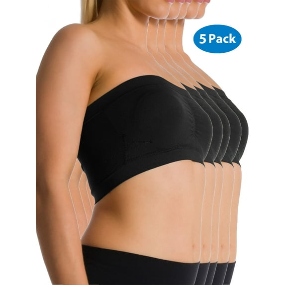 5-PACK Stretch Sports Bra Wire Free Bandeau With Removable Pads Yoga