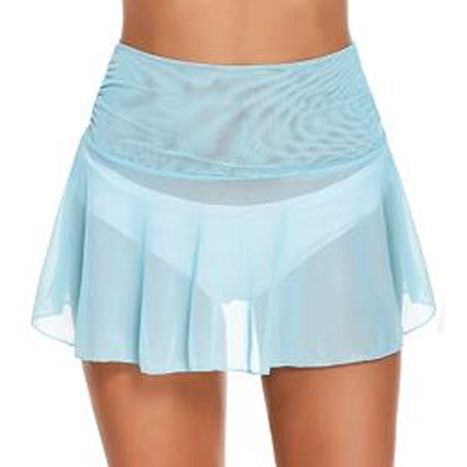 Women High Waisted Beach Mini Skirt Ruffle Sheer SeeThrough Bikini
