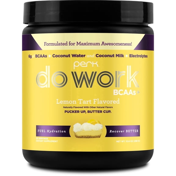 Perk Do Work BCAA   Hydration Electrolytes Powder (Lemon Tart) 20 Servings - with Coconut Water and Coconut Milk, Gluten-Free, Soy-Free, Peanut-Free