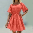 thumbnail image 1 of Robe d'Été pour Femmes Col Carré Manches Courtes Découpe Boho Élasticité Volants Superposés Robe Trapèze Mini, 1 of 7