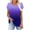 thumbnail image 4 of XYAIXT Women Summer Tops Gradient Color Pleated Fashion Casual Blouses Petal Sleeve T-shirt V Neck Crisscross Strap Tee, 4 of 6