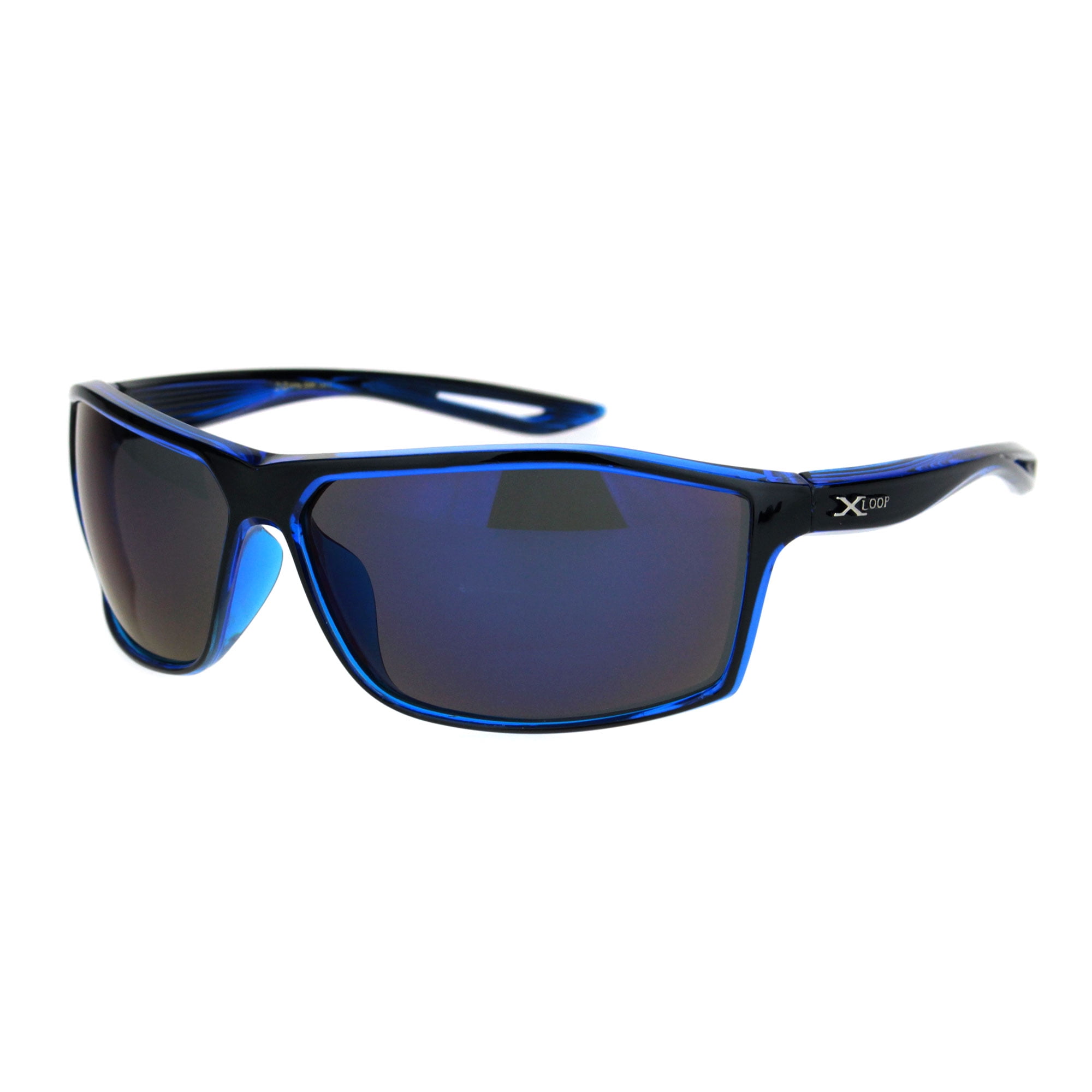 Mens Xloop Sport Rectangular Warp Large Plastic Sunglasses Black Blue