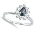 thumbnail image 4 of CHOOSE YOUR COLOR Teardrop Multi-color CZ Halo Ring .925 Sterling Silver Band Black Female Size 6, 4 of 4