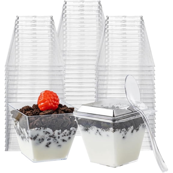 150 Pcs Dessert Cups with Lids and Spoons, 4 oz Mini Clear Plastic Dessert Parfait Cup, Reusable Fruit Ice Cream Cake Pudding Cups