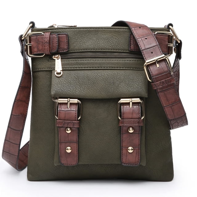 Bandolera Dasein Top de piel suave con cinturón, color verde militar