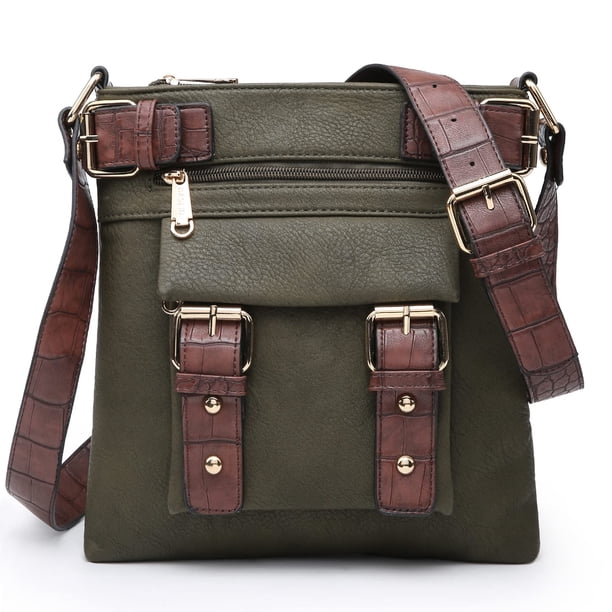 Bandolera Dasein Top de piel suave con cinturón, color verde militar