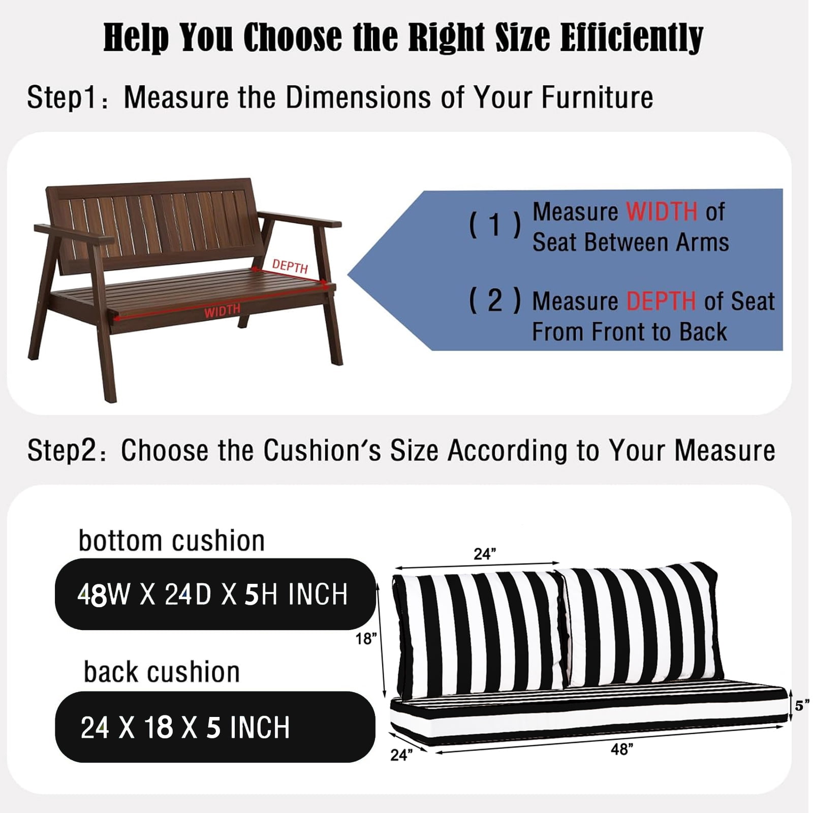 swing Outdoor Loveseat Cushion Set 48 x 24 inch,Waterproof Weather & Fade Resistant Seat and Backrest Cushion Set for Couch, Swing, Bench