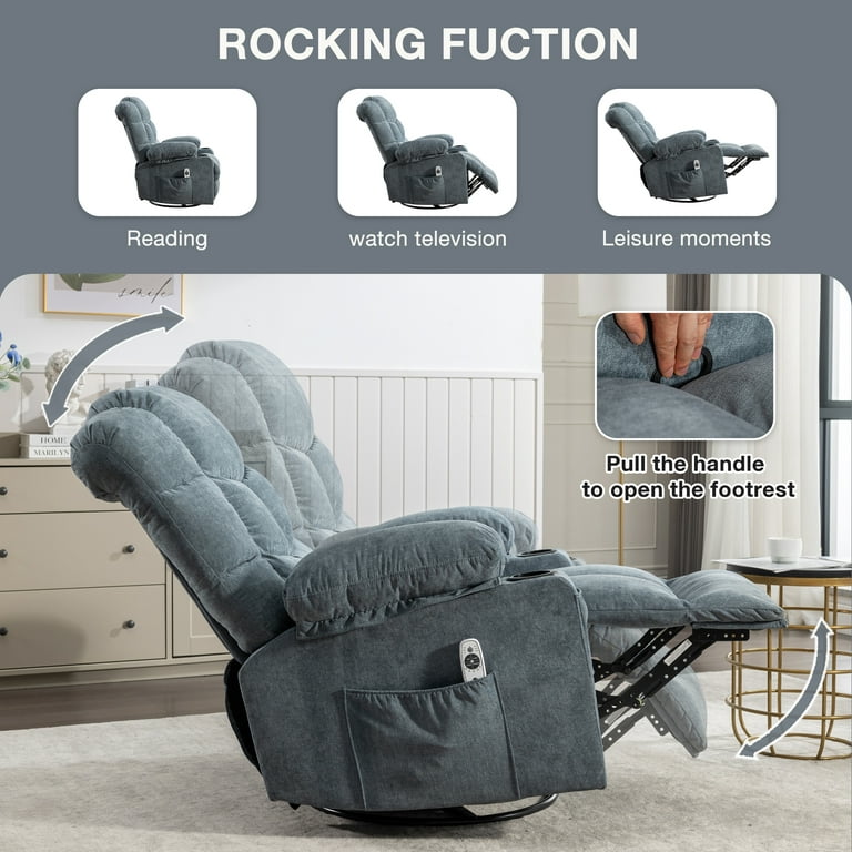 HSUNNS Manual Recliner Chair with Heat and Massage Function, USB