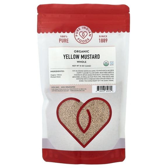 Pure Indian Foods Organic Yellow Mustard, Whole, 8 oz (226 g)