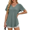 thumbnail image 5 of Aobny Women's Casual T-Shirt Tunic Green Hiking Tees Short Sleeve Flowy V-Neck Womens Tops, 5 of 9