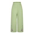 thumbnail image 6 of Tnhcen Women's Pre-Shrunk Linen-Cotton Wide Leg Pants - Embroidered 9-Inch Hem Wide Leg Straight Pants with Elastic Waistband Lightweight Comfy Casual Trousers for Women S-2XL, 6 of 7