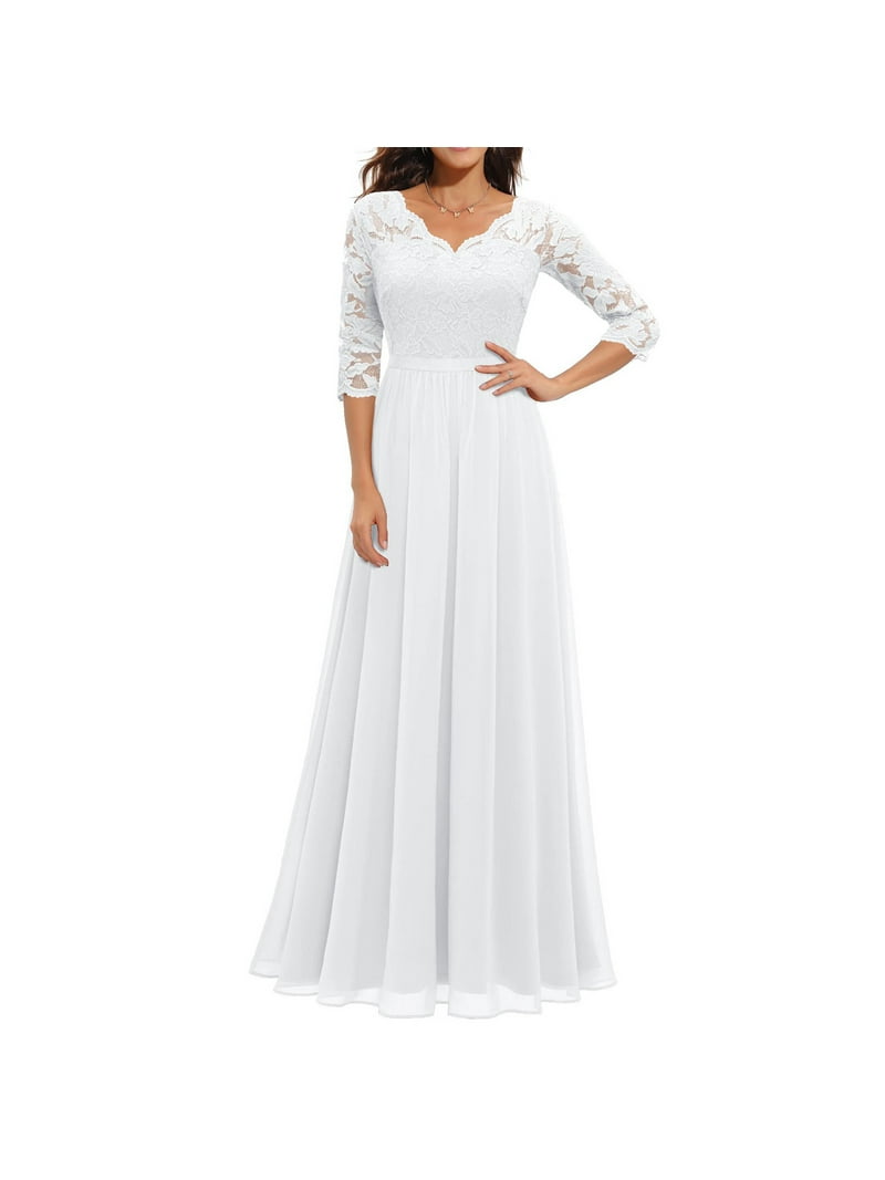 navy blue dress for baby girl TMOYZQ Women's Elegant Floral Lace 3/4 Sleeve Wedding Guest Maxi Dress V  Neck A-Line Formal Evening Party Dresses Bridesmaid Dress Prom Gowns