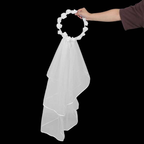 TABLZONE White Rose Bridal Headband Veil Elegant Floral Hair Accessory for Weddings, Festivals, and Special Occasions