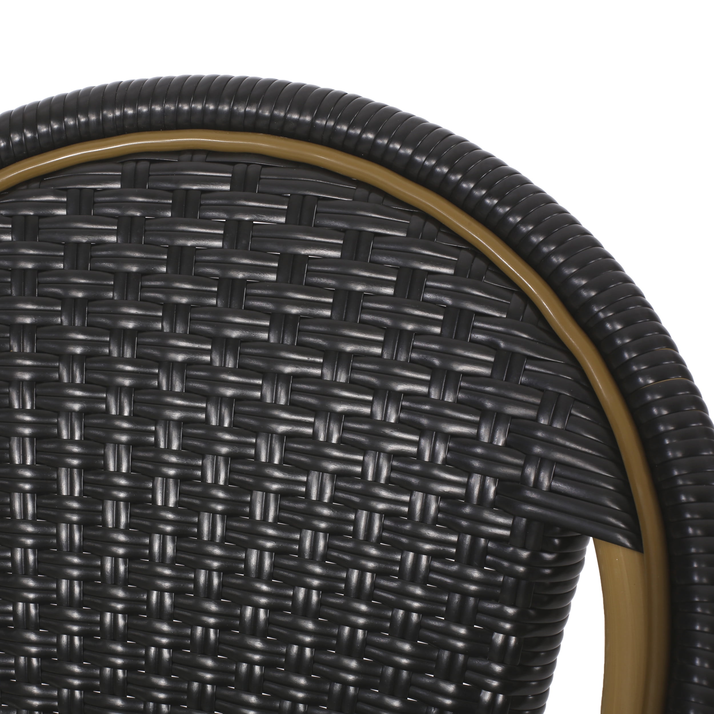 Cortina Wicker and Aluminum Outdoor 29.5 Inch Barstools, Set of 2, Black and Bamboo Finish