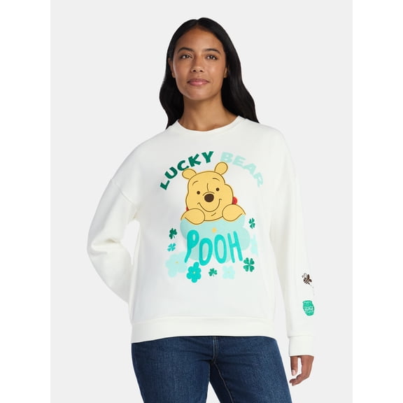 Winnie the Pooh Women's St. Patrick's Day Graphic Sweatshirt with Long Sleeves, Sizes XXS-XXL