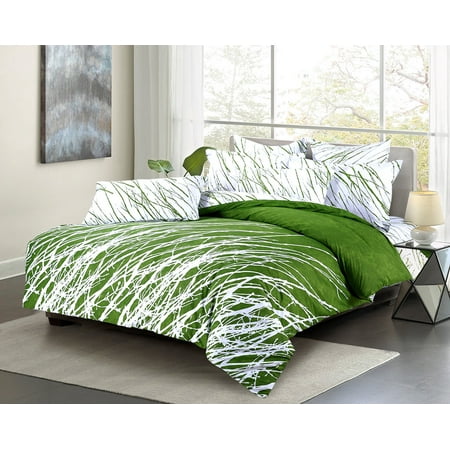 Queen Duvet Cover Dark Green Swanson Beddings Tree Branches 5-Piece 100% Cotton Bedding Set: Duvet Cover, Two Pillow Shams and Two Euro Shams (Green, Queen) ()