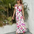 thumbnail image 6 of Pretty Lipstick Lip Prints Lipsticks Pattern Womens Night Club Maxi Dress V Neck Sleeveless Bohemia Long Dresses, 6 of 9