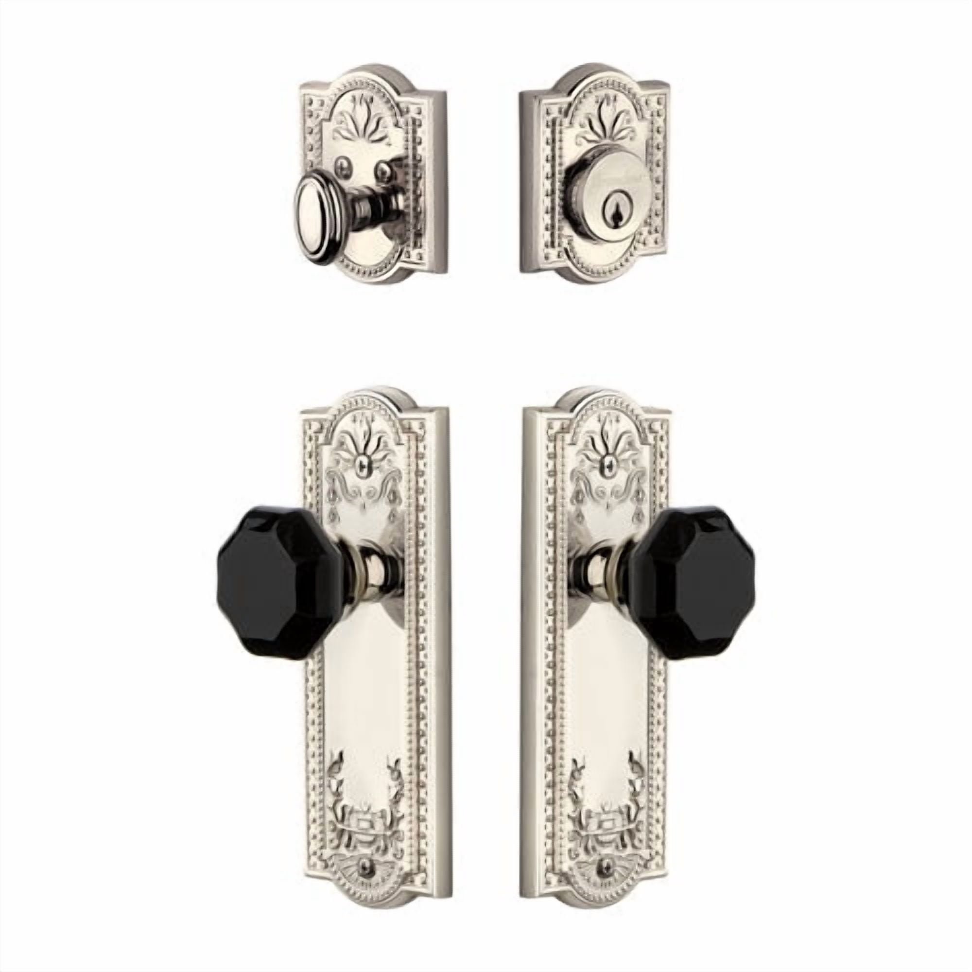 Grandeur Parthenon Plate Single Cylinder Knob Combo Pack with Lyon Knob and matching Deadbolt