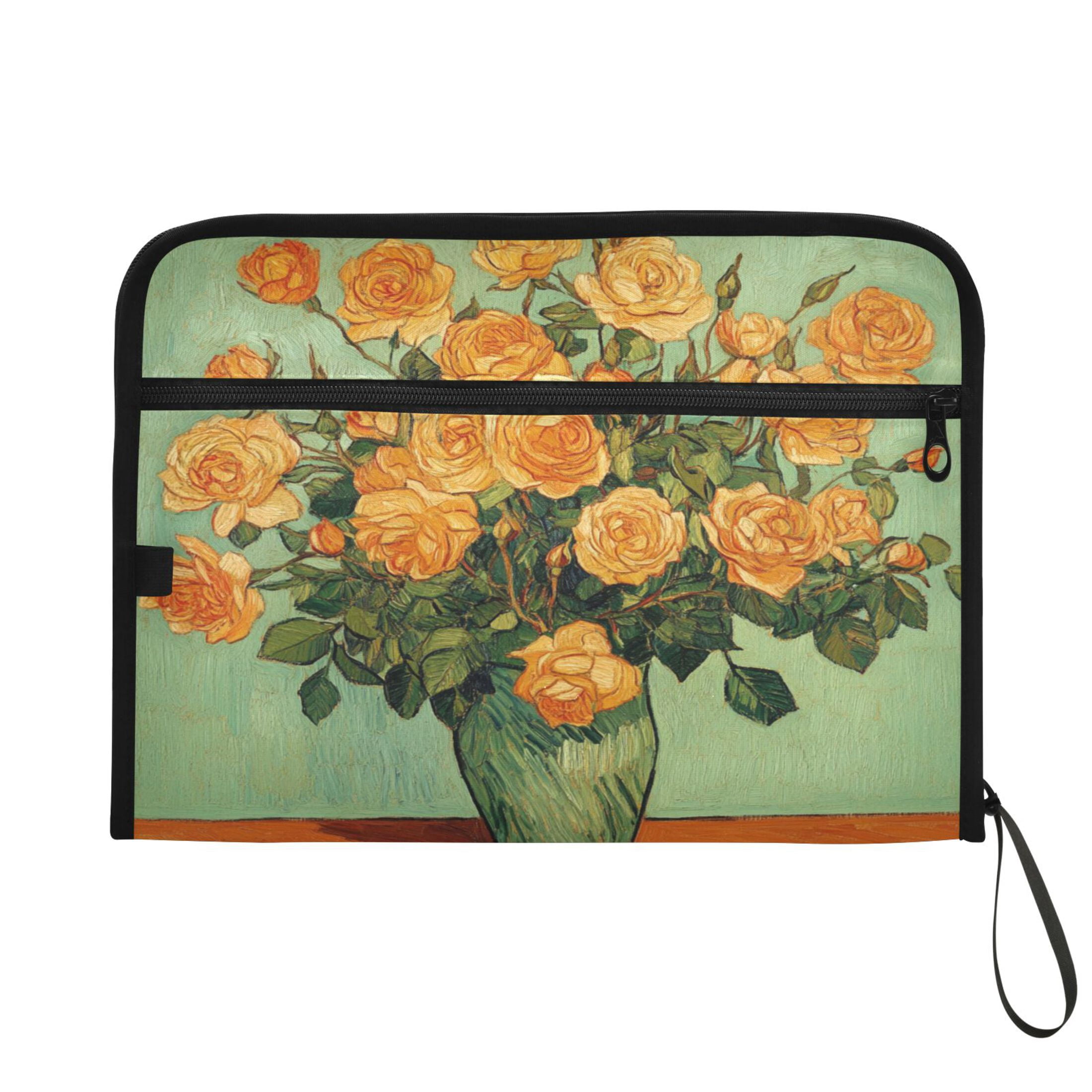 WOBOGO Oil Painting Patterns for Yellow Rose Pots Expanding File Folder Letter Size Accordion Filing Organizer 13 Pocket Separate Organ Pocket