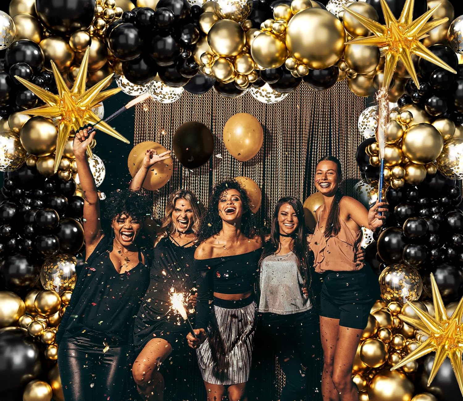 KiddiTouch Black and Gold Balloons Garland Kit, 132 Pieces photo 4