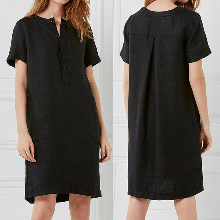 Cotton Linen Dresses for Women, Women'S Summer Casual Solid Color