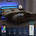 thumbnail image 2 of ChVans LED Queen Size Bed Frame with Wood Headboard & Footboard, Heavy Duty Metal Bed Frame with LED Lights & Under-Bed Storage, Noise Free, No Box Spring Needed, Brown, 2 of 10