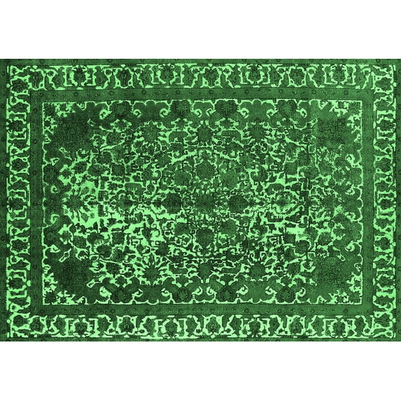 Ahgly Company Indoor Rectangle Oriental Emerald Green Industrial Area Rugs, 8' x 10'