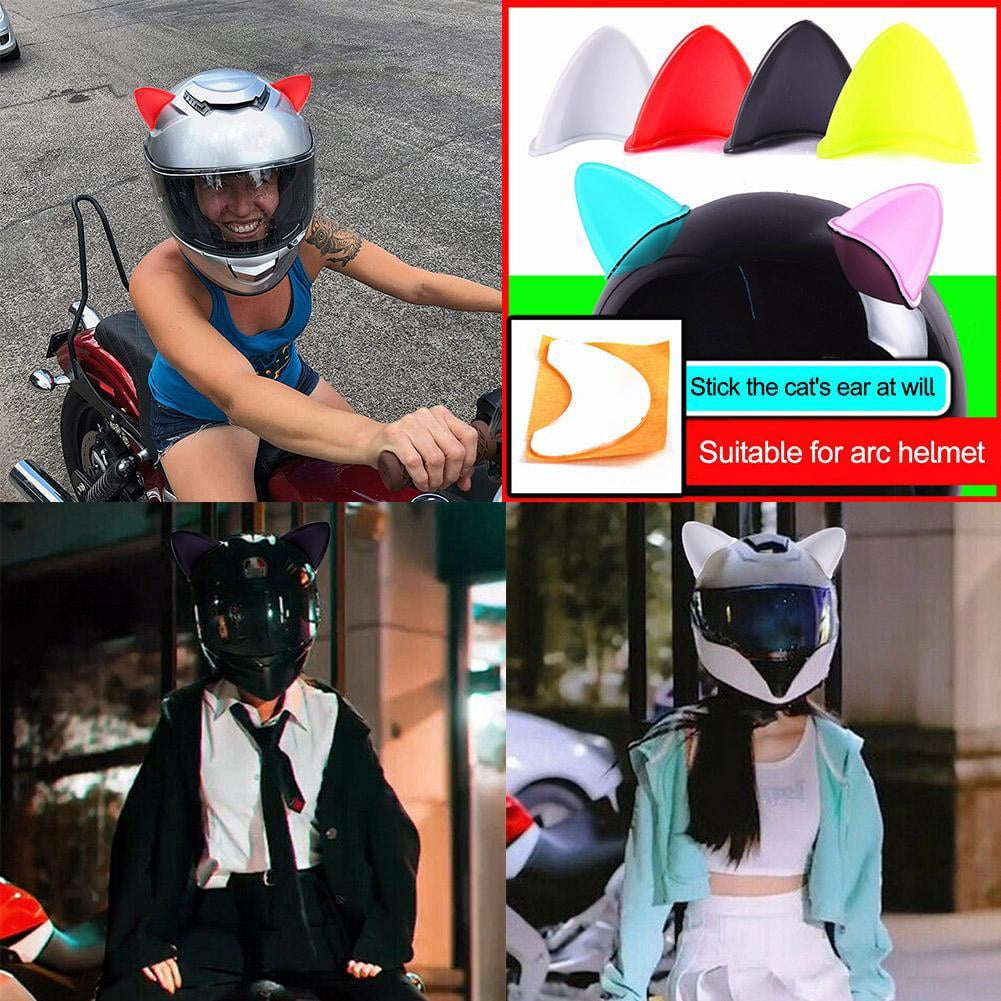 2Pcs Cute Cat Ears Car Motorcycle Helmet Sticker Motocross Face Full Road V3H5