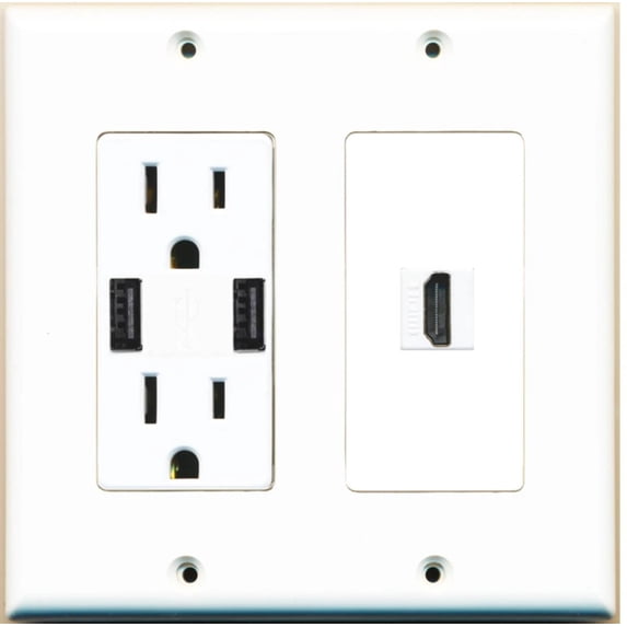 Ultra Spec Cables 1 Port HDMI 2.0 Wall Plate w/2 USB-Charger Power Outlet
