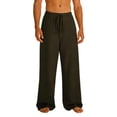 thumbnail image 2 of Mens Linen Pants Summer Casual Lightweight Wide Leg Trousers Drawstring Elastic Waist Comfort Loose Travel Beach Long Pants, 2 of 9