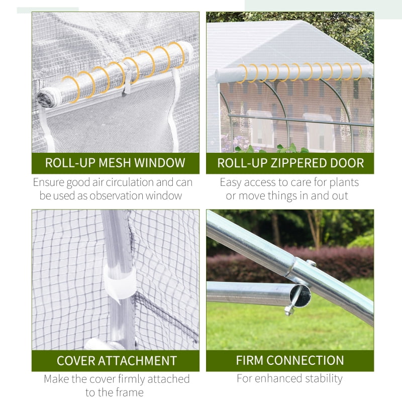 Alvantor White 11.5x10x6.5 ft Walk-in Greenhouse with Roll-up Windows, PE Cover & Heavy Duty Steel Frame