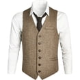 thumbnail image 2 of GFDYREE Men's Slim Fit Herringbone Tweed Suits Vest Premium Wool Blend Waistcoat, 2 of 7