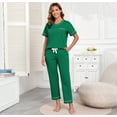 thumbnail image 6 of EA'S SECRET 100% Cotton Pajamas for Women Set Short Sleeve & Long Pants Lounge Sets for Women V Neck Sleepwear with Pockets (Evergreen,2XL), 6 of 9