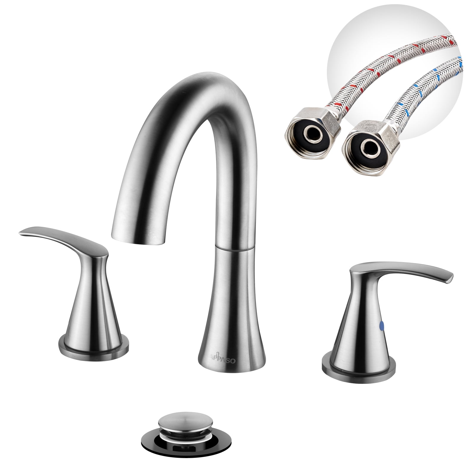 APPASO SUS304 Stainless Steel 8" Widespread Bathroom Faucet, Brushed Nickel 2 Handle High Arc with Pop-Up Drain, 3 Hole Deck Mount Sink Faucet, Modern Design