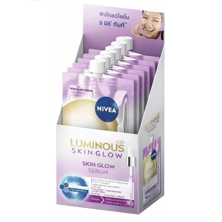 NIVEA Luminous630 Skin Glow Face Serum with Thiamidol, Niacinamide & Hyaluronic Acid, Lightweight Daily Brightening Serum, 7ml x 6