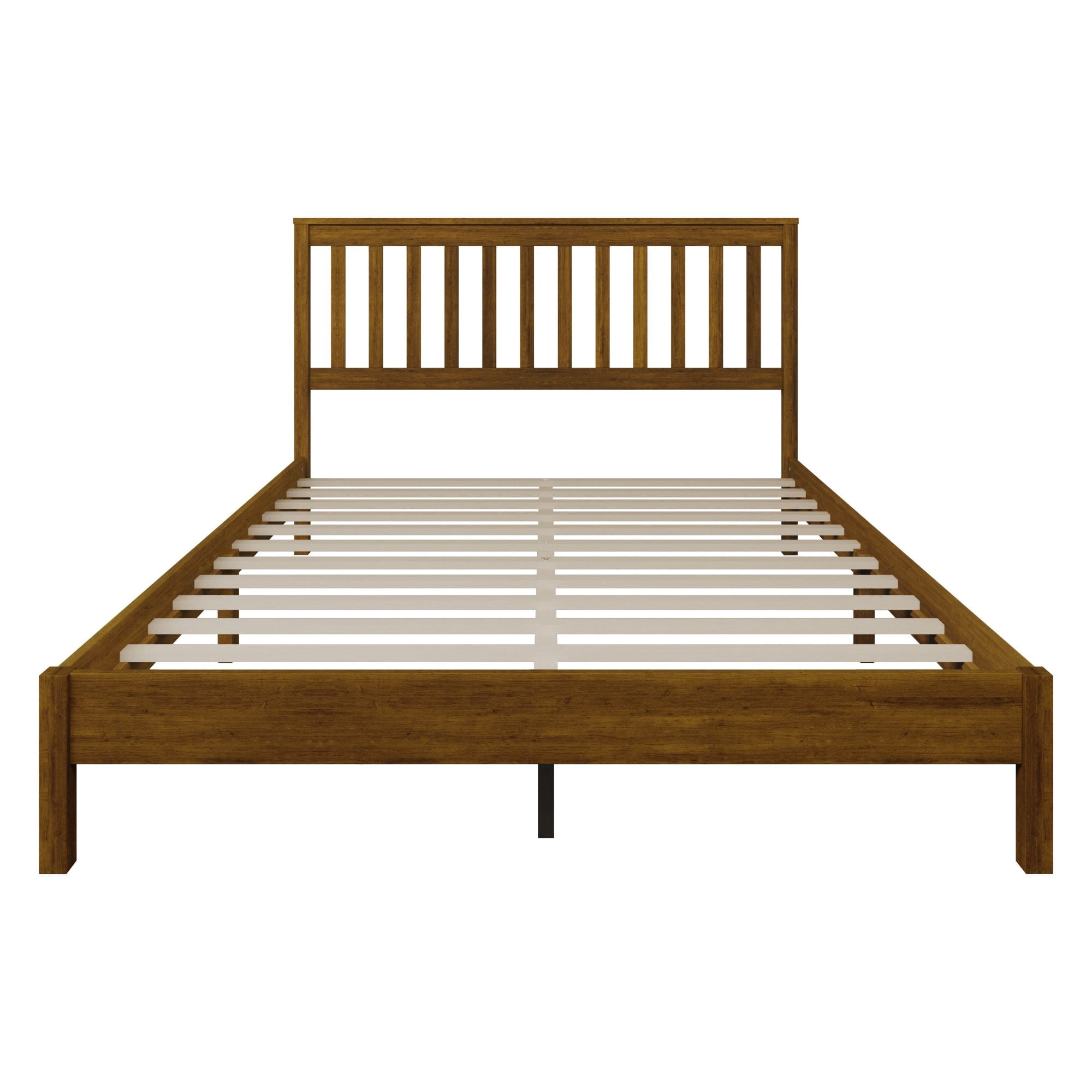 Home Design Fresno Full Wood Platform Bed Frame with Open Slat Panel Headboard, Brown, Easy Assembly