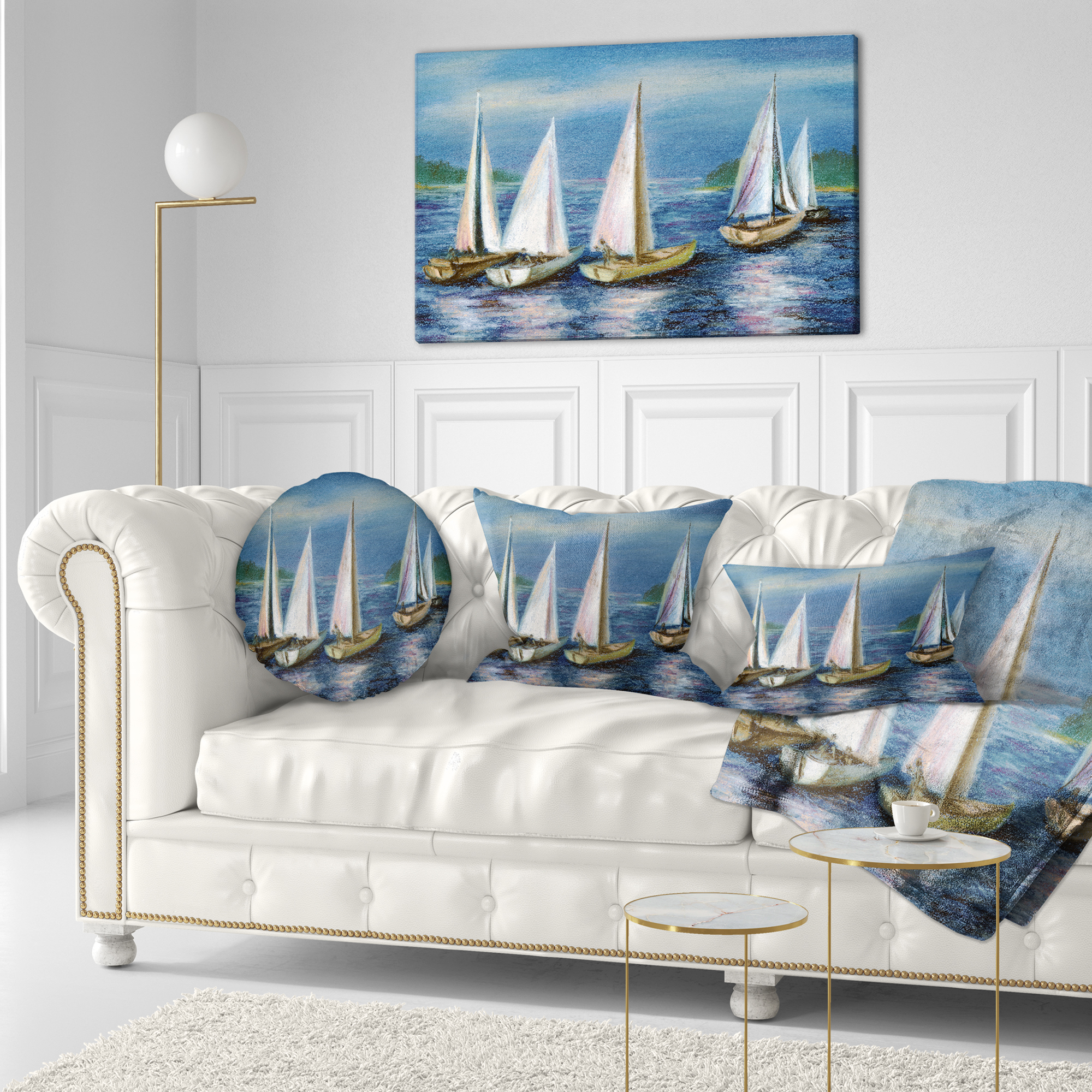 Designart Yachts by Obsky Sea - Seascape Throw Pillow - 12x20