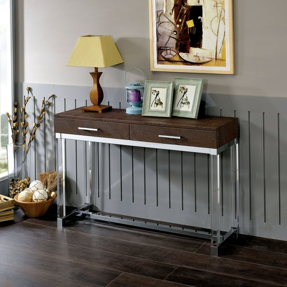 Jill 2-Drawer Faux Leather Console Table, Brown